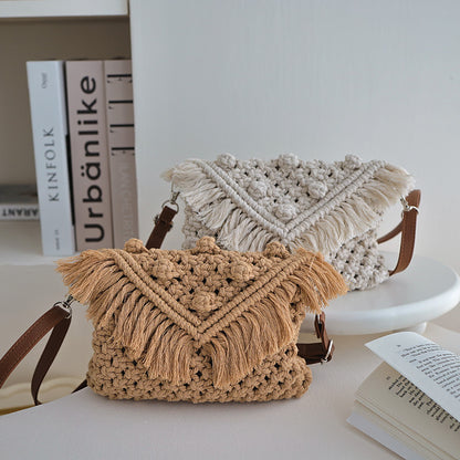 Handmade crochet straw knit woven summer bag for women from the summer collection