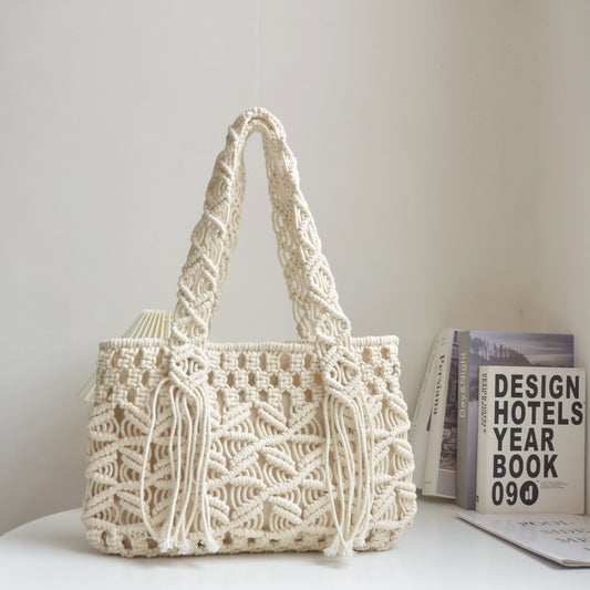 Handmade crochet straw knit woven summer bag for women from the summer collection